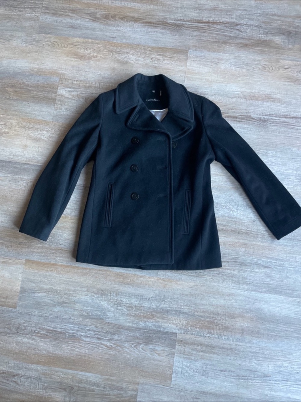Calvin Klein Women’s Black Wool Blend Pea Coat Double Breasted Size 8P Small
